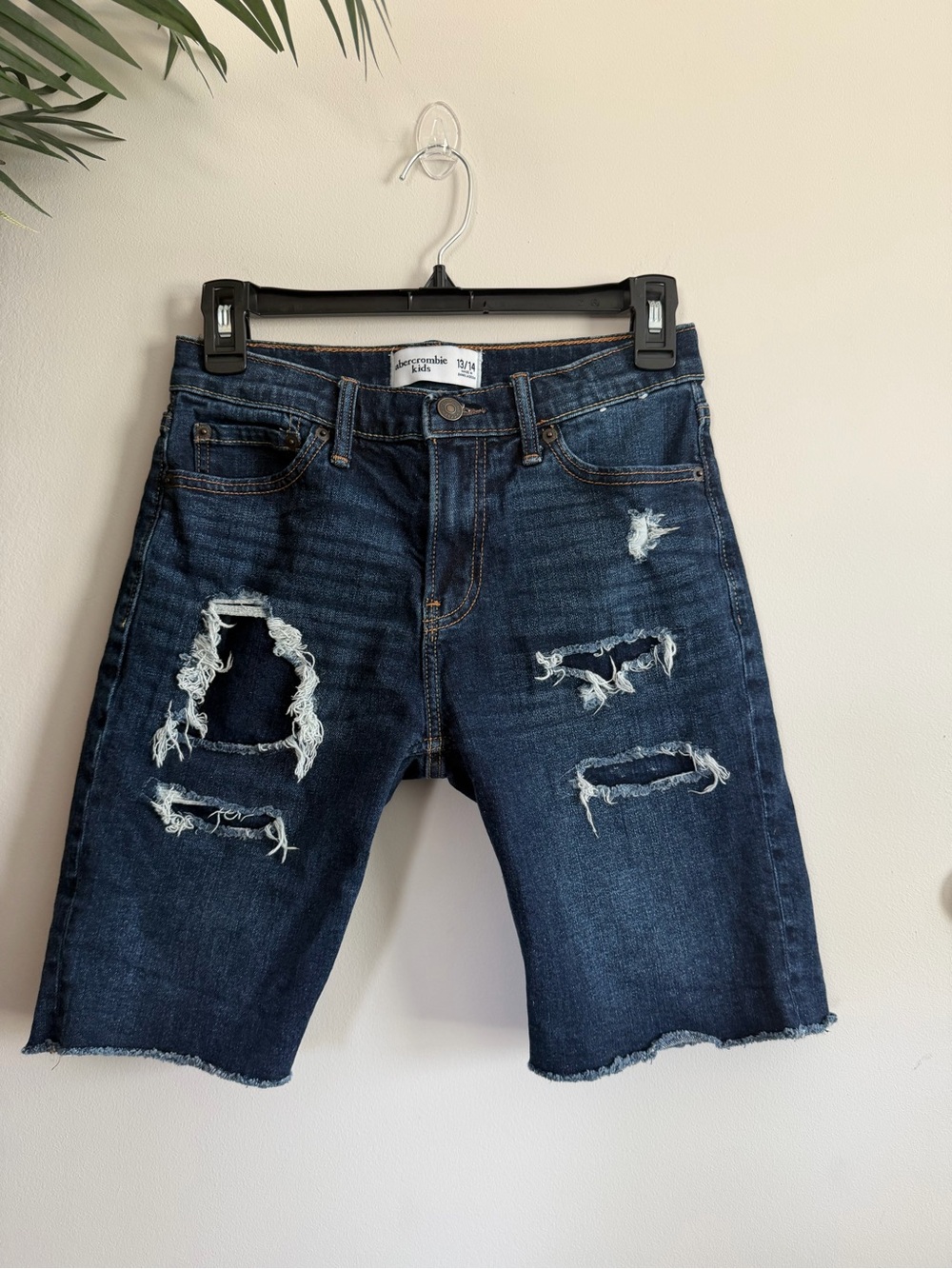 abercrombie kids Indigo Ripped Denim Jean Shorts
